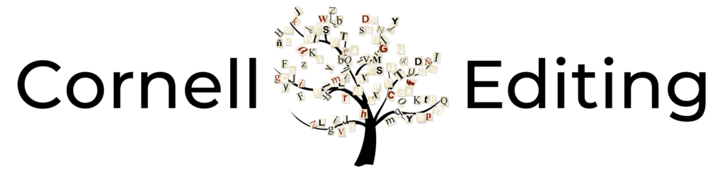 Cornell Editing, illustration of a tree with leaves that are letters
